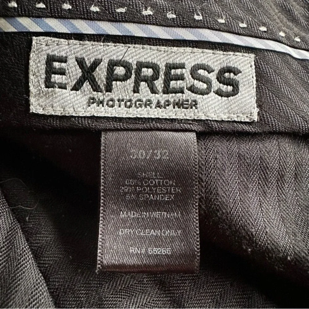 Express Suit Set Pants Blazer Blue Photographer Fitted Preppy Sz 38 Short 30/32